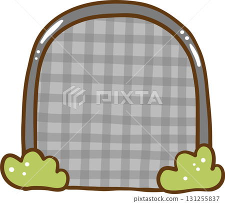 Cute Coquette Gingham Halloween, Gray Plaid Gravestone with Bushes Hand Drawn Cute Coquette Gingham Halloween, Gray Plaid Gravestone with Bushes Hand Drawn 131255837