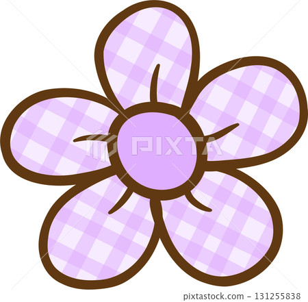 Cute Coquette Purple Gingham Flower Illustration Hand Drawn 131255838