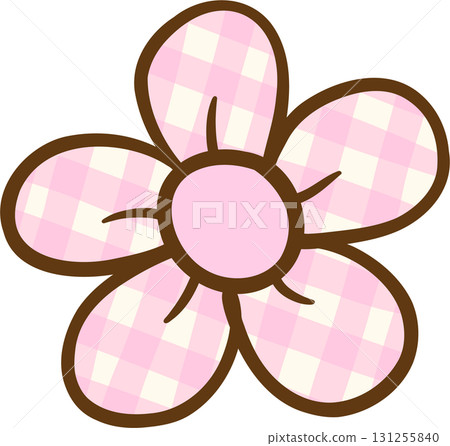 Cute Coquette Pink Gingham Flower Illustration Hand Drawn Cute Coquette Pink Gingham Flower Illustration Hand Drawn 131255840