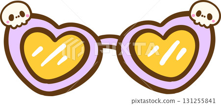 Heart-Shaped Sunglasses with Skull Detail Illustration Hand Drawn 131255841