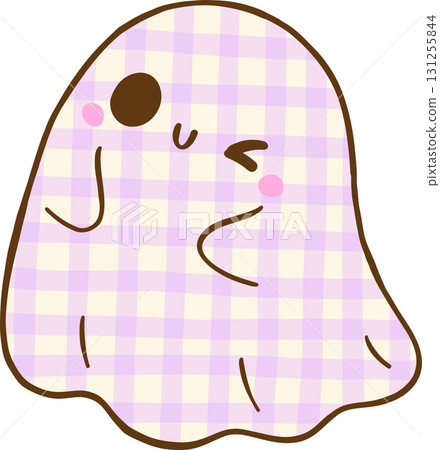 Cute Coquette Gingham Halloween, Plaid Ghost Cartoon Character Hand Drawn 131255844