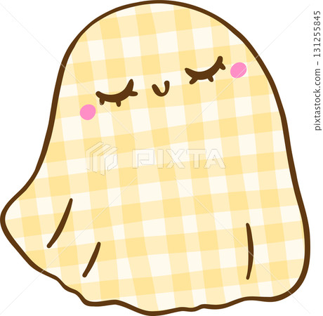 Cute Coquette Gingham Halloween, Kawaii Checkered Ghost Illustration Hand Drawn 131255845