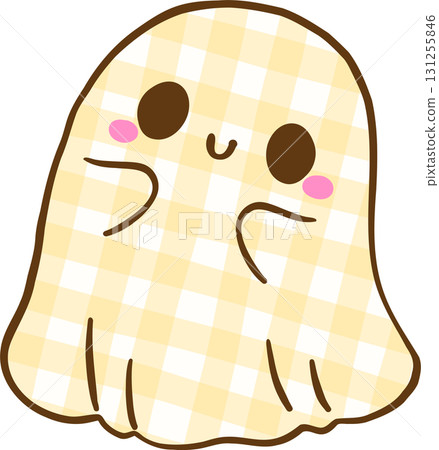 Cute Coquette Gingham Halloween, Checkered Ghost Illustration Hand Drawn 131255846