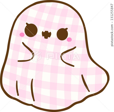 Cute Coquette Gingham Halloween, Plaid Pastel pink Ghost Hand Drawn Cute Coquette Gingham Halloween, Plaid Pastel pink Ghost Hand Drawn 131255847