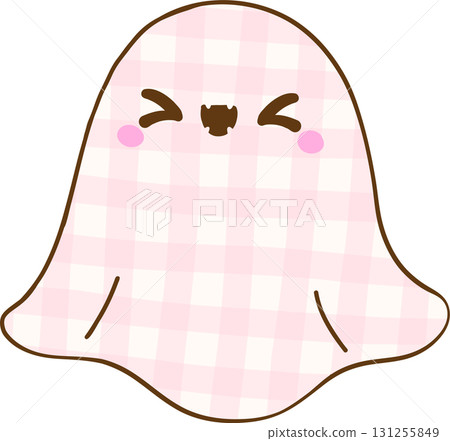 Cute Coquette Gingham Halloween, Kawaii Checkered Pastel pink Ghost Hand Drawn 131255849