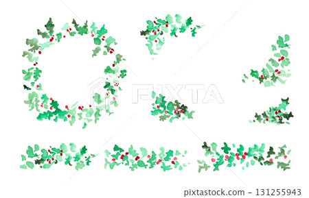 水彩畫。 12月水彩畫風格的聖誕花圈。帶有冬青樹的聖誕節向量插圖。 131255943