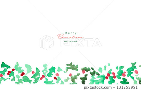 水彩畫。 12月水彩畫風格的聖誕花圈。帶有冬青樹的聖誕節向量插圖。 131255951