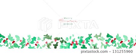 水彩畫。 12月水彩畫風格的聖誕花圈。帶有冬青樹的聖誕節向量插圖。 131255960