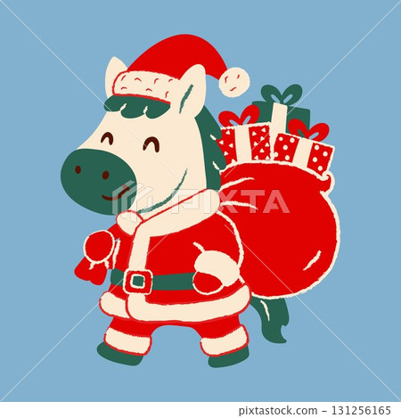 Christmas Horse Character in Santa Costume Carrying Presents Christmas Horse Character in Santa Costume Carrying Presents 131256165
