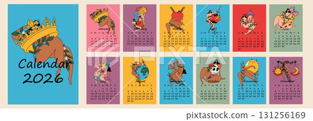 Colorful 2026 Monthly Calendar Featuring Astrology Signs 131256169