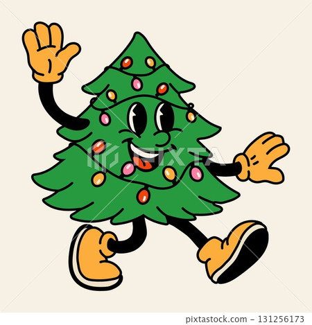 Cute Cartoon Christmas Tree Character with Lights 131256173