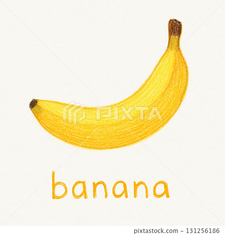 Colored pencil illustration of banana and the English word banana Colored pencil illustration of banana and the English word banana 131256186