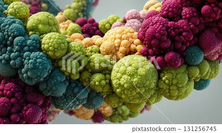 Colorful Romanesco Cauliflower Cluster With Vibrant Fractal Shapes and Rich Textures in Abstract Rainbow Hue 131256745