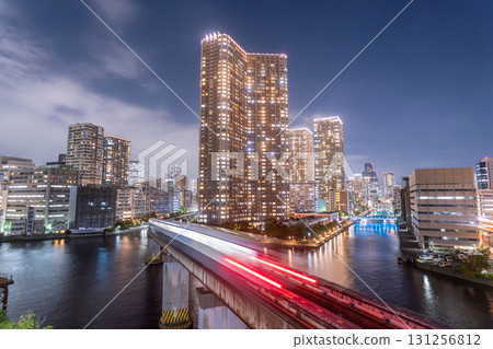 Tokyo: Night view of tower apartments in Shibaura Bay Area, Minato Ward 131256812