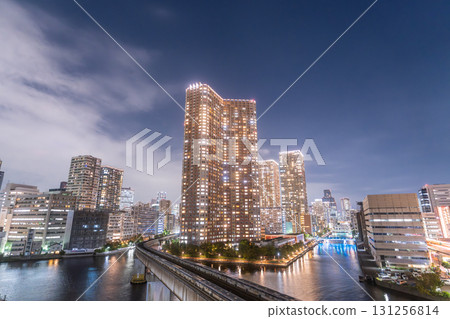 Tokyo: Night view of tower apartments in Shibaura Bay Area, Minato Ward 131256814