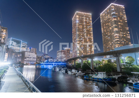 東京:港區芝浦灣地區的塔樓公寓夜景 東京:港區芝浦灣地區的塔樓公寓夜景 131256871