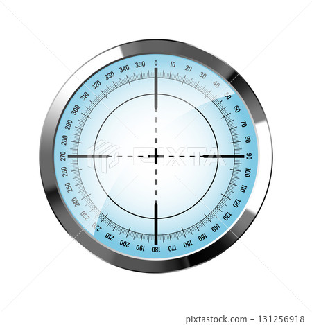Chrome weapon sight, sniper rifle optical scope. Hunting gun viewfinder with crosshair. Aim, shooting mark symbol. Military target sign, silhouette. Game interface UI element. Vector illustration 131256918