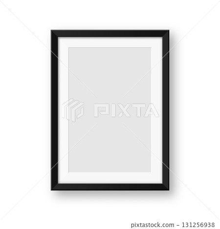 Realistic blank black picture frames collection. Modern poster mockup for artwork, photography, or advertising. Perfect for art galleries, interior decor, and branding. Vector illustration 131256938