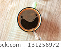 Pareidolia coffee cup with funny scream fear face, top view 131256972