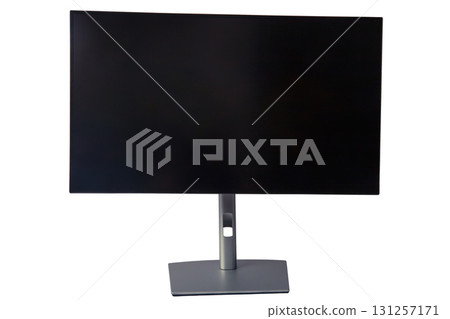 Black computer monitor screen isolated on white background, front view 131257171