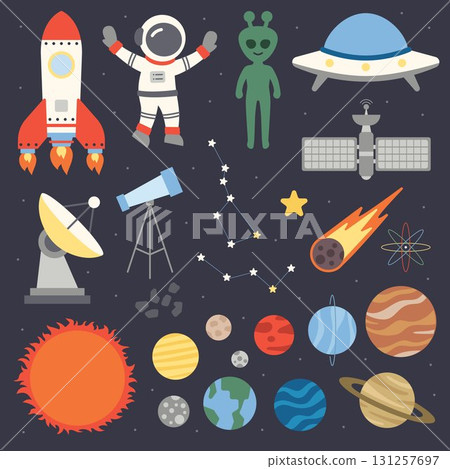OUTER SPACE element sticker cute illustration collection icon symbol logo solar system decorative astronaut space ship sheet bundle 131257697