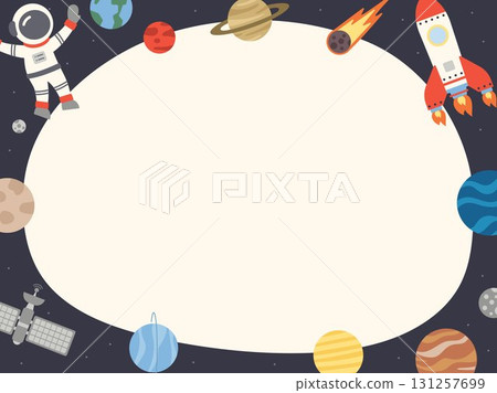 OUTER SPACE frame placeholder template pre-made illustration border note printable memo gretting card themed cute kiddy letter pad 131257699