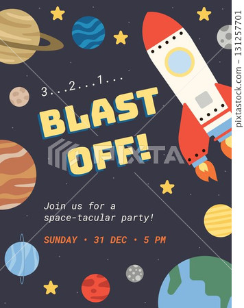 OUTER SPACE party invitation pre-made astronaut themed illustration design celebration printable vector birthday event festival 131257701