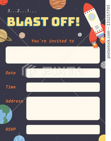OUTER SPACE party invitation pre-made astronaut themed illustration design celebration printable vector birthday event festival OUTER SPACE party invitation pre-made astronaut themed illustration design celebration printable vector birthday event festival 131257705