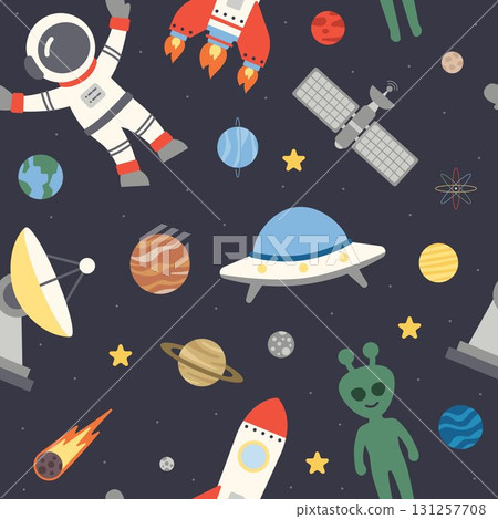 OUTER SPACE seamless pattern wallpaper astronaut themed background repeat texture backdrop cute flat simple minimal illustration editable vector 131257708
