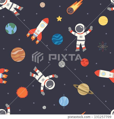 OUTER SPACE seamless pattern wallpaper astronaut themed background repeat texture backdrop cute flat simple minimal illustration editable vector OUTER SPACE seamless pattern wallpaper astronaut themed background repeat texture backdrop cute flat simple minimal illustration editable vector 131257709