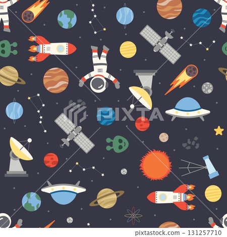 OUTER SPACE seamless pattern wallpaper astronaut themed background repeat texture backdrop cute flat simple minimal illustration editable vector 131257710