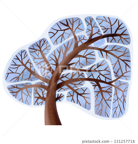 Snow-covered trees. Watercolor illustration of winter plants for greeting cards, children's illustrations, and nurseries. 131257718