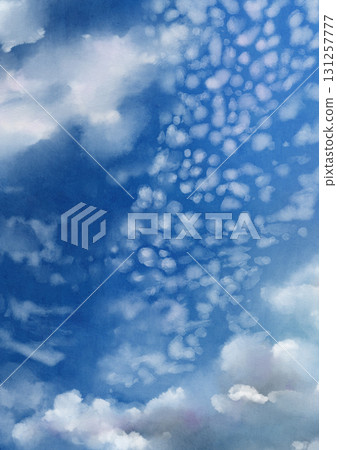 具有立體感的秋日天空背景插圖,包括鱗片雲、羊雲和低雲。 具有立體感的秋日天空背景插圖,包括鱗片雲、羊雲和低雲。 131257777