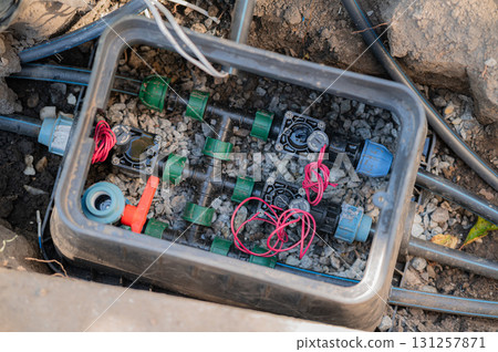Components and Wiring of Underground Irrigation Systems for Agriculture and Landscaping Components and Wiring of Underground Irrigation Systems for Agriculture and Landscaping 131257871