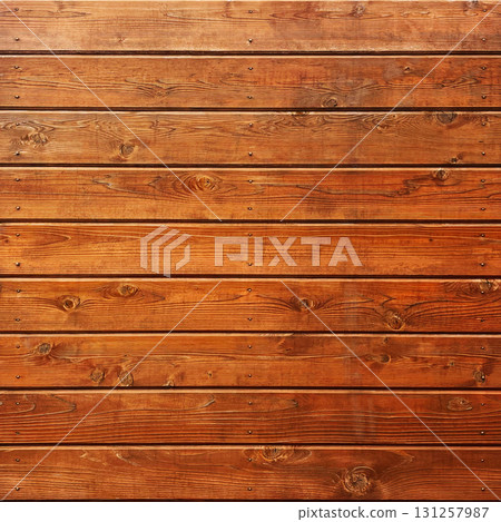 方形背景圖案，由紅棕色木板組成，木板上有紋理和節疤，用圓頭黃銅釘固定 131257987
