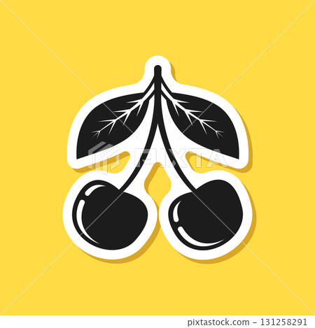 Cherry berry sticker icon in flat style. Fresh fruit vector illustration on isolated background. Fresh cherry sign business concept. 131258291
