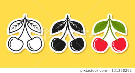 Cherry berry sticker icon set collection in flat style. Fresh fruit vector illustration on isolated background. Fresh cherry sign business concept. Cherry berry sticker icon set collection in flat style. Fresh fruit vector illustration on isolated background. Fresh cherry sign business concept. 131258292