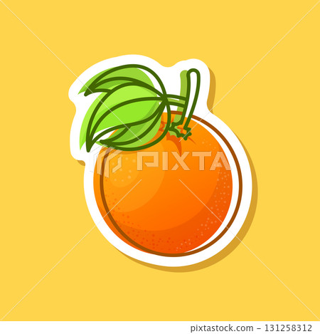 Orange fruit sticker icon in cartoon comic style. Clementine vector illustration on isolated background. Nature snack sign business concept. 131258312
