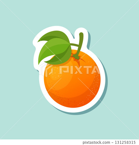 Orange fruit sticker icon in cartoon comic style. Clementine vector illustration on isolated background. Nature snack sign business concept. 131258315