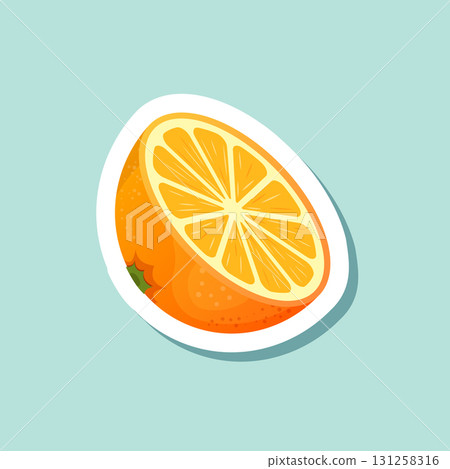 Orange fruit sticker icon in cartoon comic style. Clementine vector illustration on isolated background. Nature snack sign business concept. 131258316