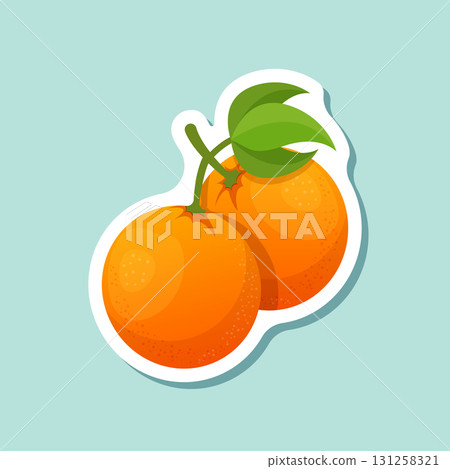 Orange fruit sticker icon in cartoon comic style. Clementine vector illustration on isolated background. Nature snack sign business concept. 131258321