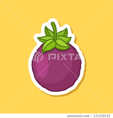 Passion fruit sticker icon in flat style. Passionfruit vector illustration on isolated background. Nature snack sign business concept. 131258332