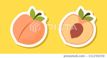 Peach fruit sticker icon in flat style. Apricot vector illustration on isolated background. Nectarine nature snack sign business concept. Peach fruit sticker icon in flat style. Apricot vector illustration on isolated background. Nectarine nature snack sign business concept. 131258339
