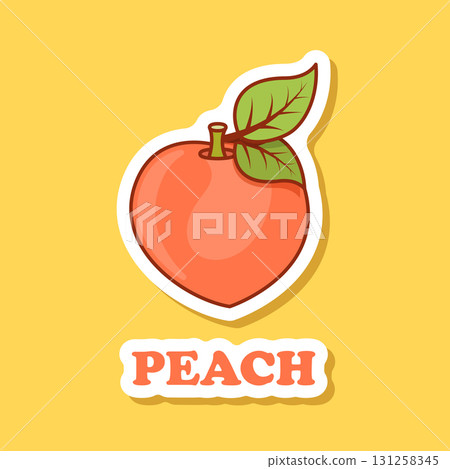 Peach fruit sticker icon in flat style. Apricot vector illustration on isolated background. Nectarine nature snack sign business concept. 131258345