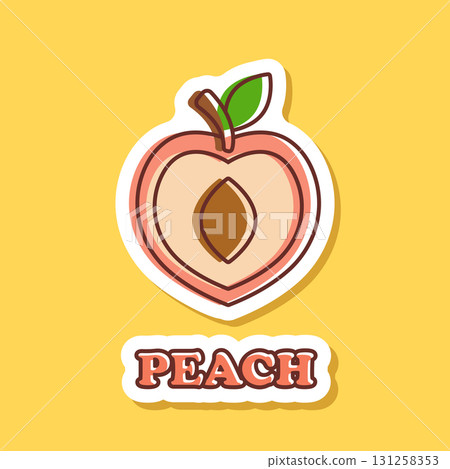 Peach fruit sticker icon in flat style. Apricot vector illustration on isolated background. Nectarine nature snack sign business concept. Peach fruit sticker icon in flat style. Apricot vector illustration on isolated background. Nectarine nature snack sign business concept. 131258353