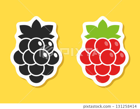 Grape, blueberry, raspberry sticker fruit icon set collection in flat style. Berry vector illustration on isolated background. Nature snack sign business concept. 131258414
