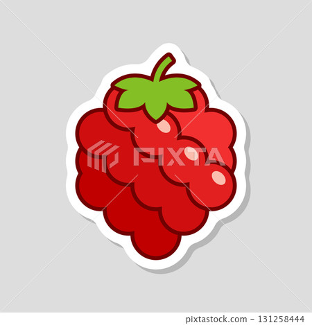 Raspberry fruit sticker icon in flat style. Raspberries berry vector illustration on isolated background. Nature snack sign business concept. 131258444