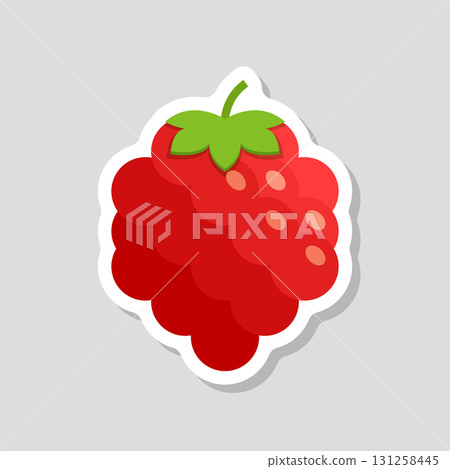 Raspberry fruit sticker icon in flat style. Raspberries berry vector illustration on isolated background. Nature snack sign business concept. 131258445