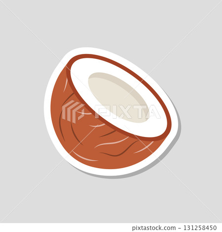 Coconut sticker icon in flat style. Healthy food vector illustration on isolated background. Coco plant sign business concept. 131258450