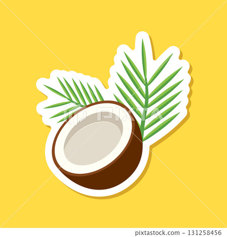 Coconut sticker icon in flat style. Healthy food vector illustration on isolated background. Coco plant sign business concept. 131258456